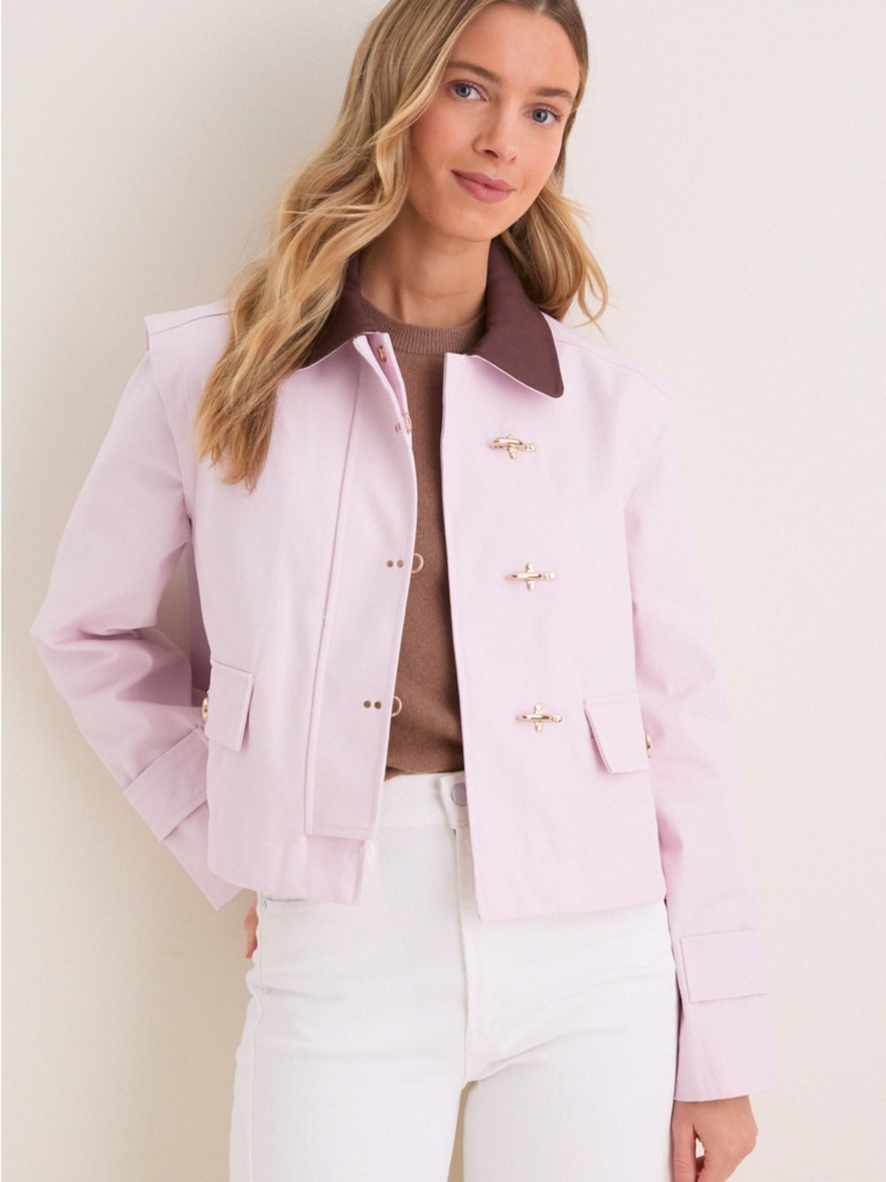 Women's Pink Contrast-Collar Jacket